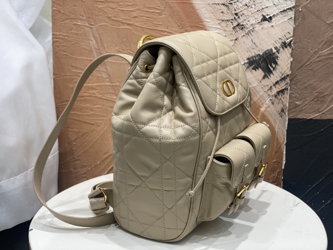 Medium Dior Caro Backpack Powder Beige Macrocannage Lambskin